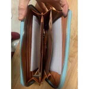 Turquoise Zip Around Wallet Wristlet – Women’s Faux Leather Clutch Purse